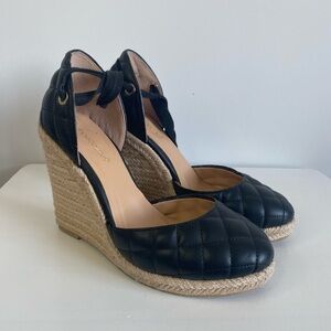 Black Quilted Espadrille Wedges